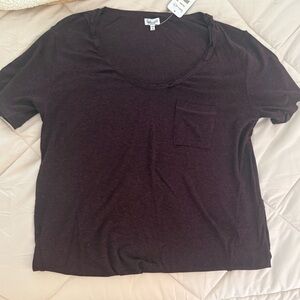 Splendid Dark Purple Distressed Short Sleeve Pocket Tee